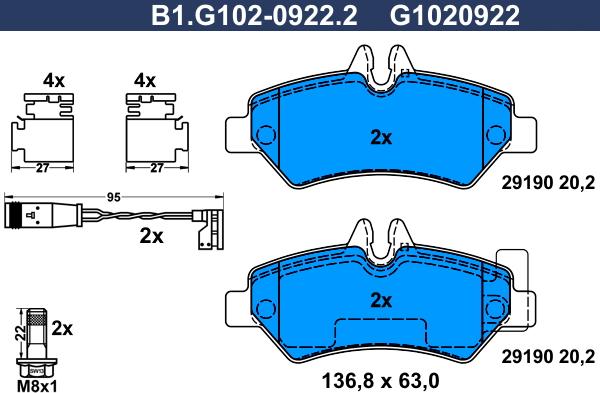Galfer B1.G102-0922.2 - Гальмівні колодки, дискові гальма autocars.com.ua