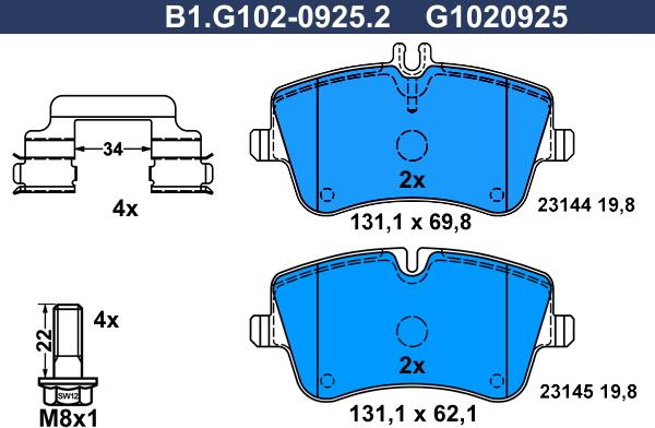 Galfer B1.G102-0925.2 - Гальмівні колодки, дискові гальма autocars.com.ua