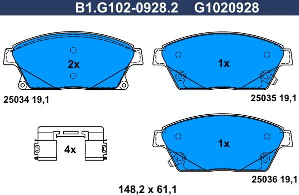 Galfer B1.G102-0928.2 - Гальмівні колодки, дискові гальма autocars.com.ua
