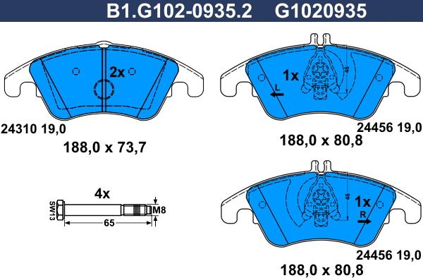 Galfer B1.G102-0935.2 - Тормозные колодки, дисковые, комплект autodnr.net