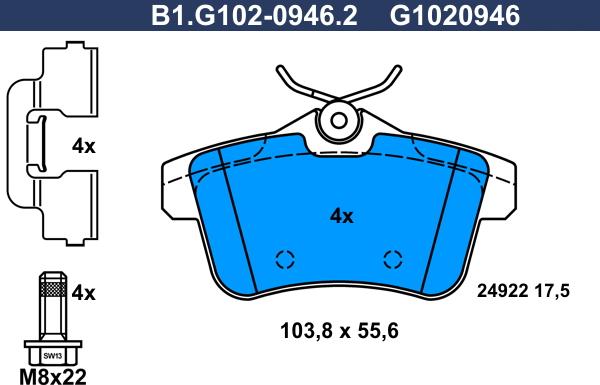 Galfer B1.G102-0946.2 - Тормозные колодки, дисковые, комплект avtokuzovplus.com.ua