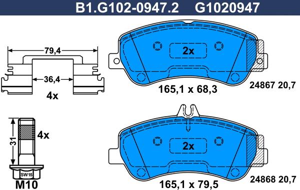 Galfer B1.G102-0947.2 - Гальмівні колодки, дискові гальма autocars.com.ua