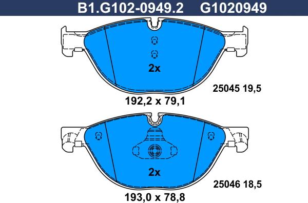Galfer B1.G102-0949.2 - Тормозные колодки, дисковые, комплект avtokuzovplus.com.ua
