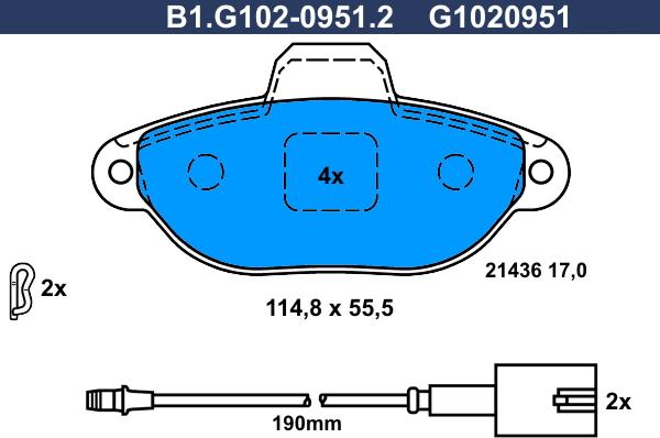 Galfer B1.G102-0951.2 - Гальмівні колодки, дискові гальма autocars.com.ua