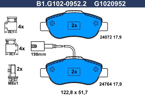 Galfer B1.G102-0952.2 - Гальмівні колодки, дискові гальма autocars.com.ua