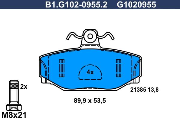 Galfer B1.G102-0955.2 - Гальмівні колодки, дискові гальма autocars.com.ua