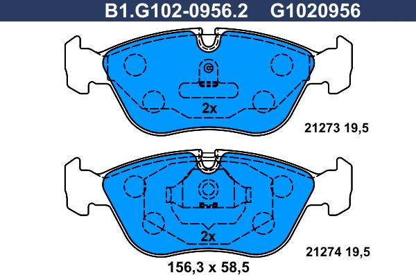 Galfer B1.G102-0956.2 - Гальмівні колодки, дискові гальма autocars.com.ua
