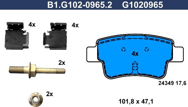 Galfer B1.G102-0965.2 - Гальмівні колодки, дискові гальма autocars.com.ua