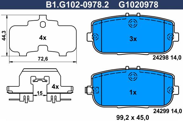 Galfer B1.G102-0978.2 - Гальмівні колодки, дискові гальма autocars.com.ua