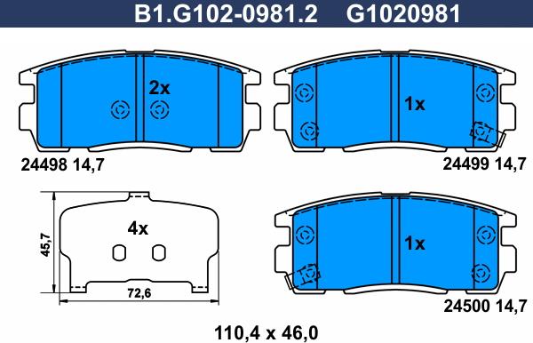 Galfer B1.G102-0981.2 - Тормозные колодки, дисковые, комплект avtokuzovplus.com.ua