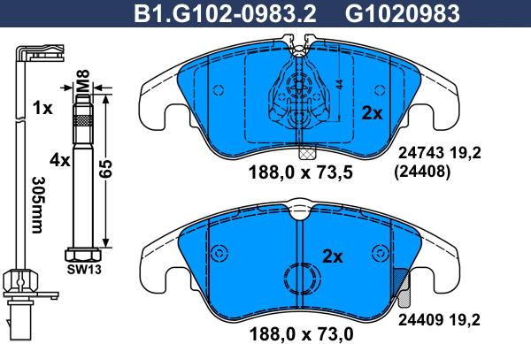 Galfer B1.G102-0983.2 - Гальмівні колодки, дискові гальма autocars.com.ua