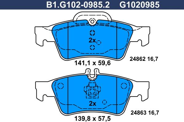 Galfer B1.G102-0985.2 - Тормозные колодки, дисковые, комплект autodnr.net