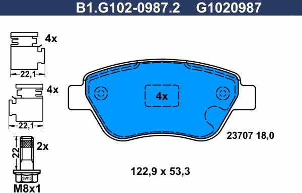 Galfer B1.G102-0987.2 - Тормозные колодки, дисковые, комплект autodnr.net