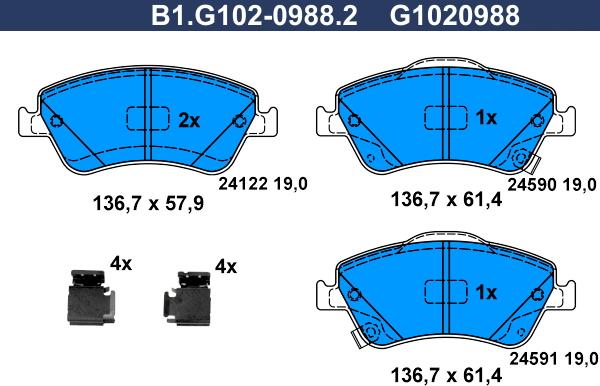 Galfer B1.G102-0988.2 - Гальмівні колодки, дискові гальма autocars.com.ua