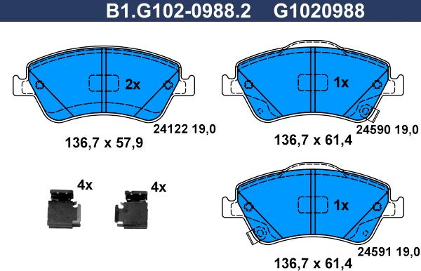 Galfer B1.G102-0988.2 - Тормозные колодки, дисковые, комплект avtokuzovplus.com.ua