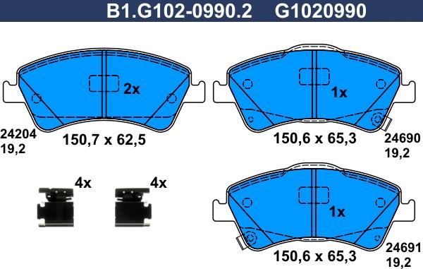 Galfer B1.G102-0990.2 - Тормозные колодки, дисковые, комплект avtokuzovplus.com.ua