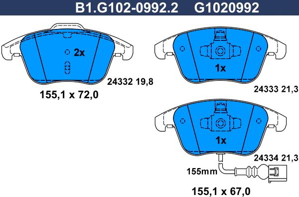 Galfer B1.G102-0992.2 - Гальмівні колодки, дискові гальма autocars.com.ua