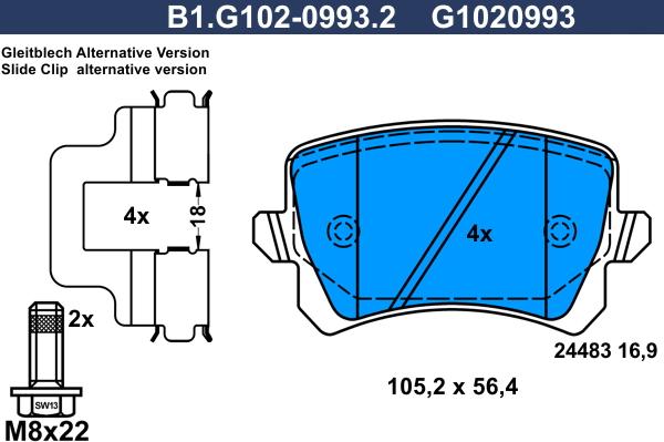 Galfer B1.G102-0993.2 - Тормозные колодки, дисковые, комплект autodnr.net