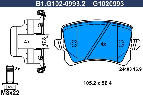 Galfer B1.G102-0993.2 - Гальмівні колодки, дискові гальма autocars.com.ua