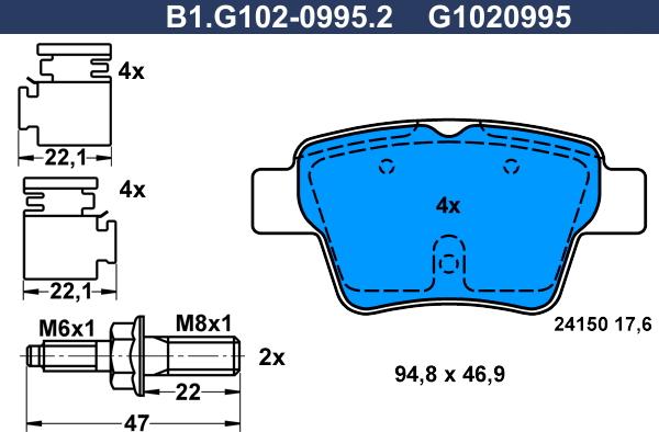 Galfer B1.G102-0995.2 - Гальмівні колодки, дискові гальма autocars.com.ua