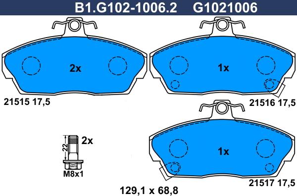 Galfer B1.G102-1006.2 - Тормозные колодки, дисковые, комплект avtokuzovplus.com.ua