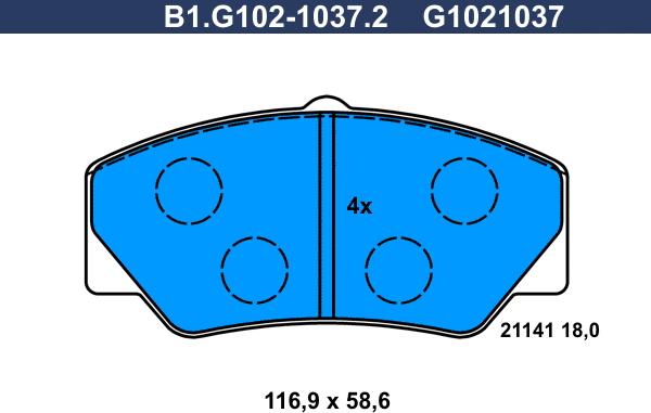 Galfer B1.G102-1037.2 - Тормозные колодки, дисковые, комплект avtokuzovplus.com.ua