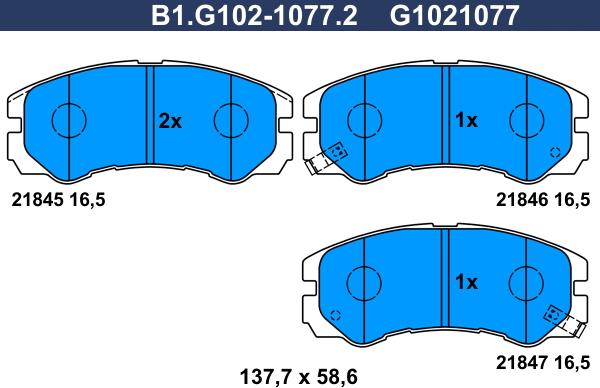 Galfer B1.G102-1077.2 - Гальмівні колодки, дискові гальма autocars.com.ua