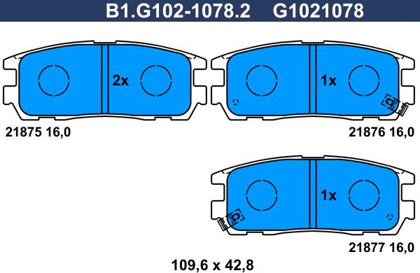 Galfer B1.G102-1078.2 - Гальмівні колодки, дискові гальма autocars.com.ua