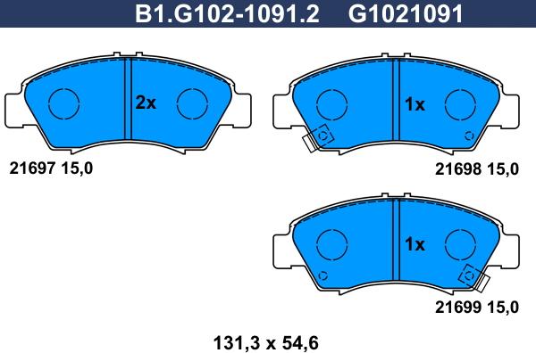 Galfer B1.G102-1091.2 - Гальмівні колодки, дискові гальма autocars.com.ua
