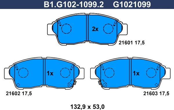 Galfer B1.G102-1099.2 - Тормозные колодки, дисковые, комплект avtokuzovplus.com.ua