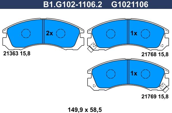 Galfer B1.G102-1106.2 - Гальмівні колодки, дискові гальма autocars.com.ua
