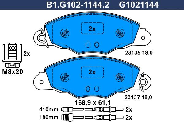 Galfer B1.G102-1144.2 - Тормозные колодки, дисковые, комплект avtokuzovplus.com.ua