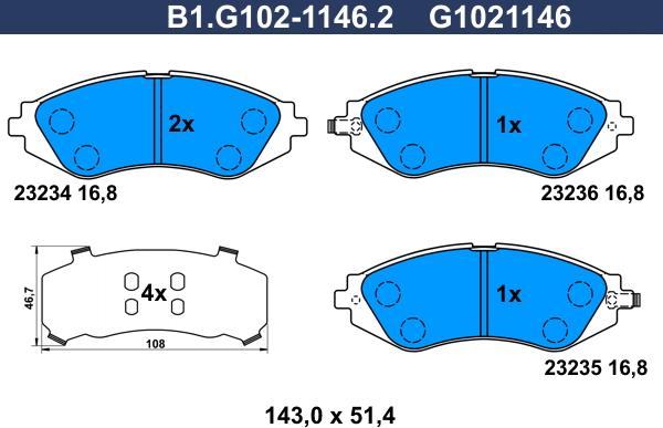 Galfer B1.G102-1146.2 - Тормозные колодки, дисковые, комплект avtokuzovplus.com.ua