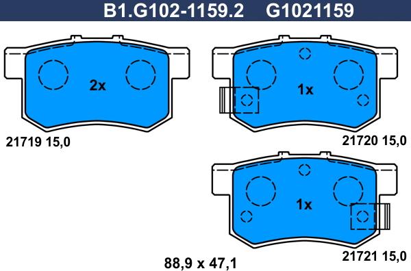Galfer B1.G102-1159.2 - Тормозные колодки, дисковые, комплект avtokuzovplus.com.ua
