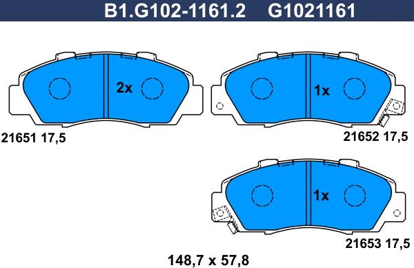 Galfer B1.G102-1161.2 - Тормозные колодки, дисковые, комплект avtokuzovplus.com.ua