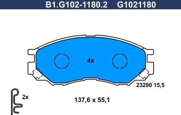 Galfer B1.G102-1180.2 - Тормозные колодки, дисковые, комплект autodnr.net