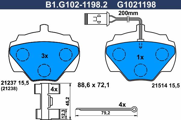 Galfer B1.G102-1198.2 - Гальмівні колодки, дискові гальма autocars.com.ua