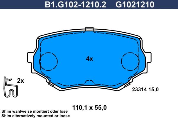 Galfer B1.G102-1210.2 - Гальмівні колодки, дискові гальма autocars.com.ua