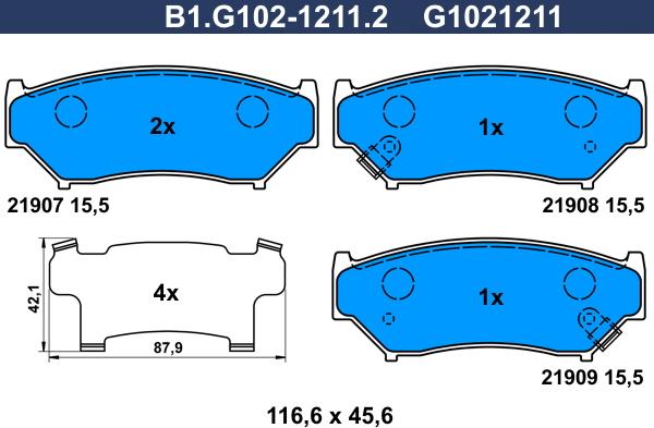 Galfer B1.G102-1211.2 - Гальмівні колодки, дискові гальма autocars.com.ua