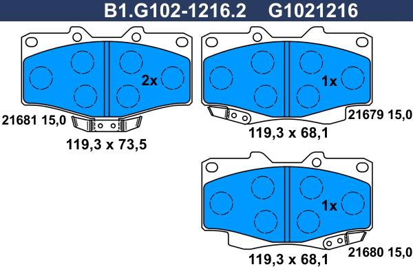 Galfer B1.G102-1216.2 - Гальмівні колодки, дискові гальма autocars.com.ua