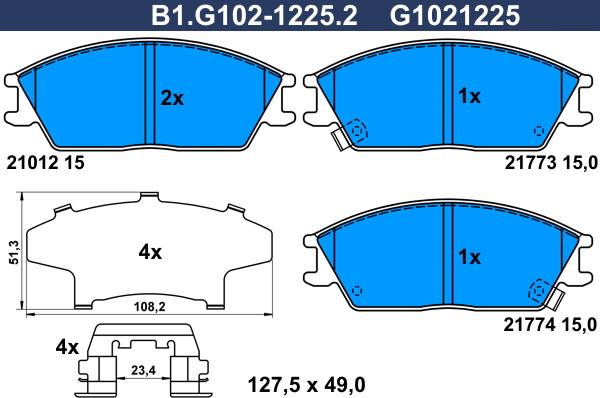 Galfer B1.G102-1225.2 - Гальмівні колодки, дискові гальма autocars.com.ua