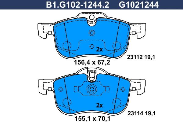 Galfer B1.G102-1244.2 - Гальмівні колодки, дискові гальма autocars.com.ua