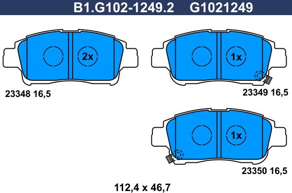 Galfer B1.G102-1249.2 - Тормозные колодки, дисковые, комплект avtokuzovplus.com.ua