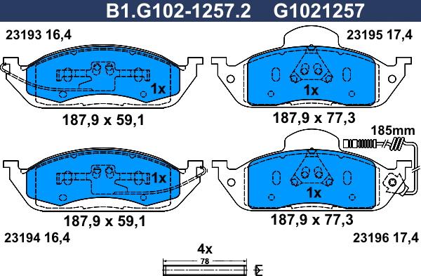 Galfer B1.G102-1257.2 - Гальмівні колодки, дискові гальма autocars.com.ua