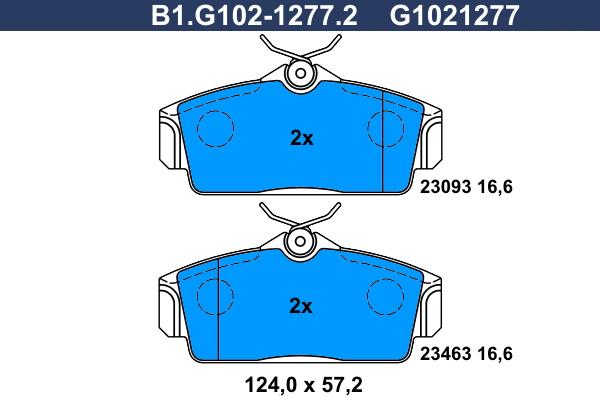Galfer B1.G102-1277.2 - Гальмівні колодки, дискові гальма autocars.com.ua