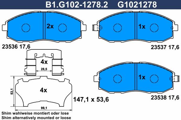 Galfer B1.G102-1278.2 - Тормозные колодки, дисковые, комплект autodnr.net