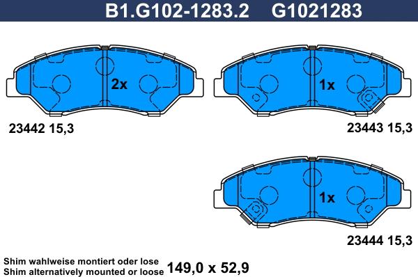 Galfer B1.G102-1283.2 - Гальмівні колодки, дискові гальма autocars.com.ua