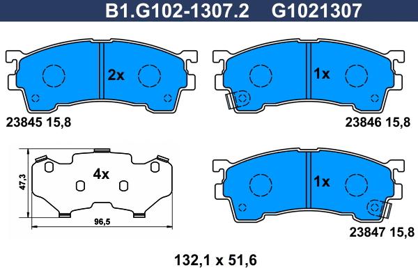 Galfer B1.G102-1307.2 - Гальмівні колодки, дискові гальма autocars.com.ua