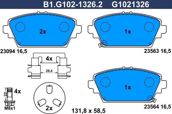 Galfer B1.G102-1326.2 - Гальмівні колодки, дискові гальма autocars.com.ua