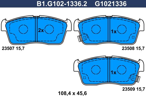 Galfer B1.G102-1336.2 - Гальмівні колодки, дискові гальма autocars.com.ua